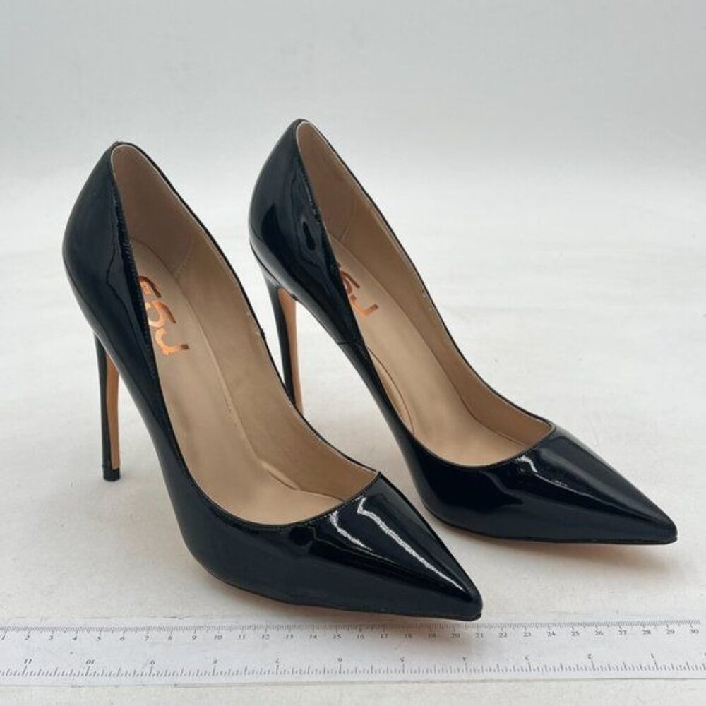 FSJ Women's Chic Pointed Closed Toe Mid Heel Pumps Slip on Stilettos Slide Dress